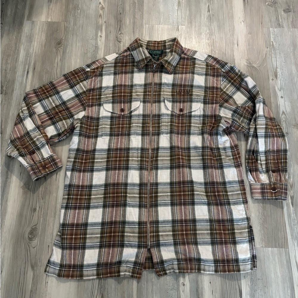 Ralph Lauren Multicolor Flannel Plaid Shirt with rare  zipper closure